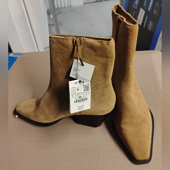 Zara Brown Suede Ankle Booties - Picture 7 of 9